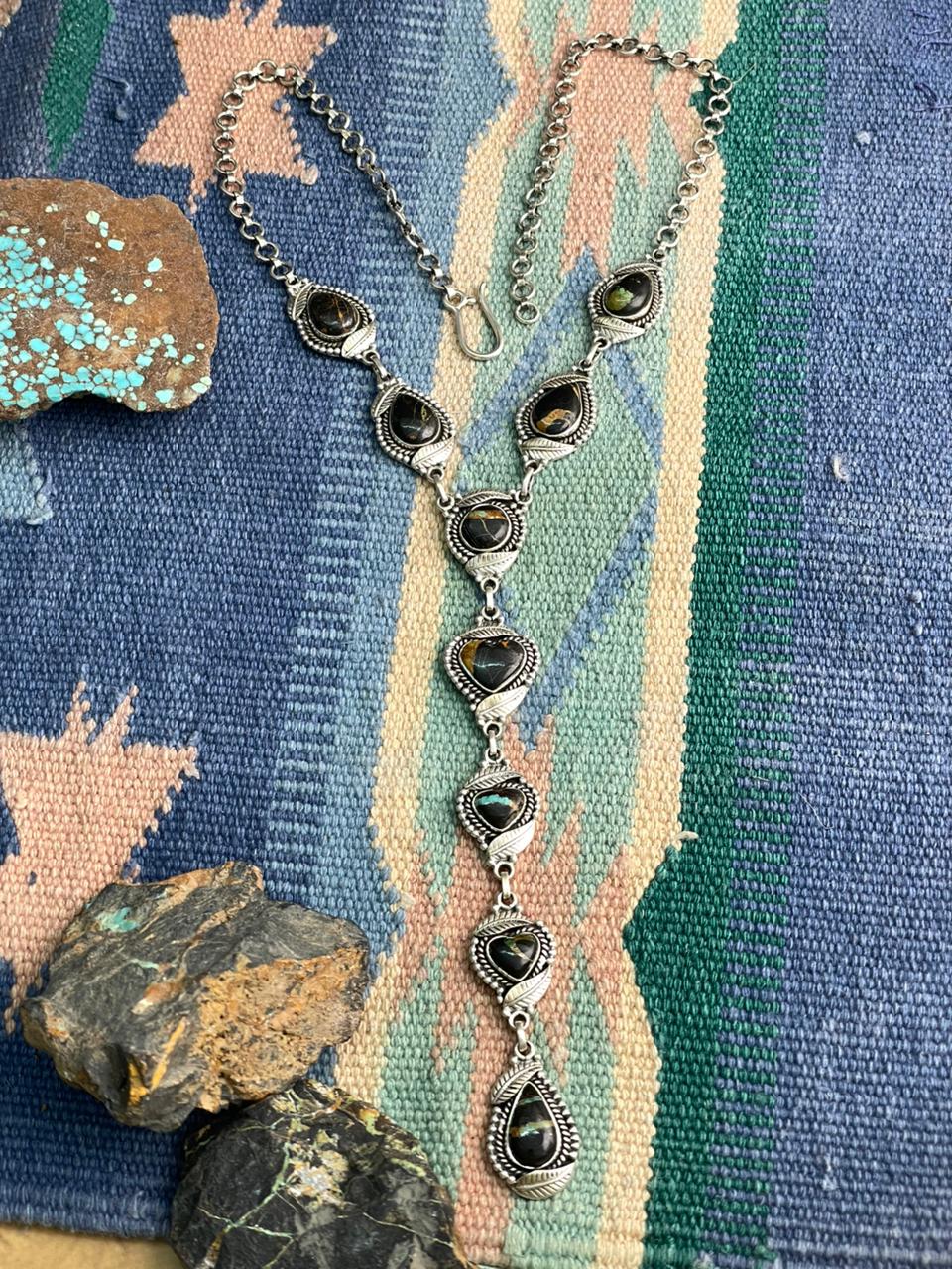 Handmade Sterling Silver Blackjack Turquoise Necklace "Signed Nizhoni"
