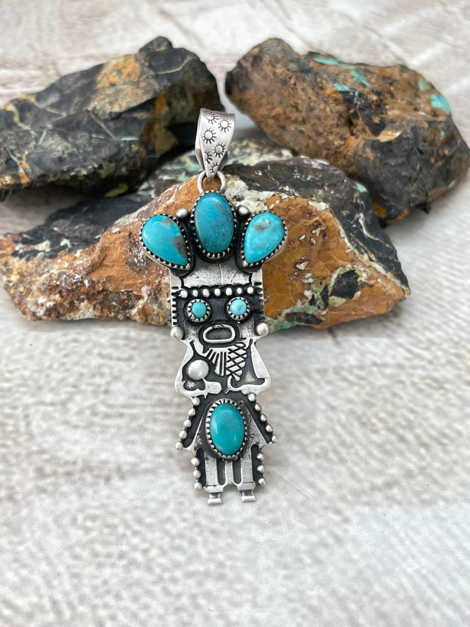 Handmade Sterling Silver Kingman Turquoise Pendant "Signed Nizhoni"