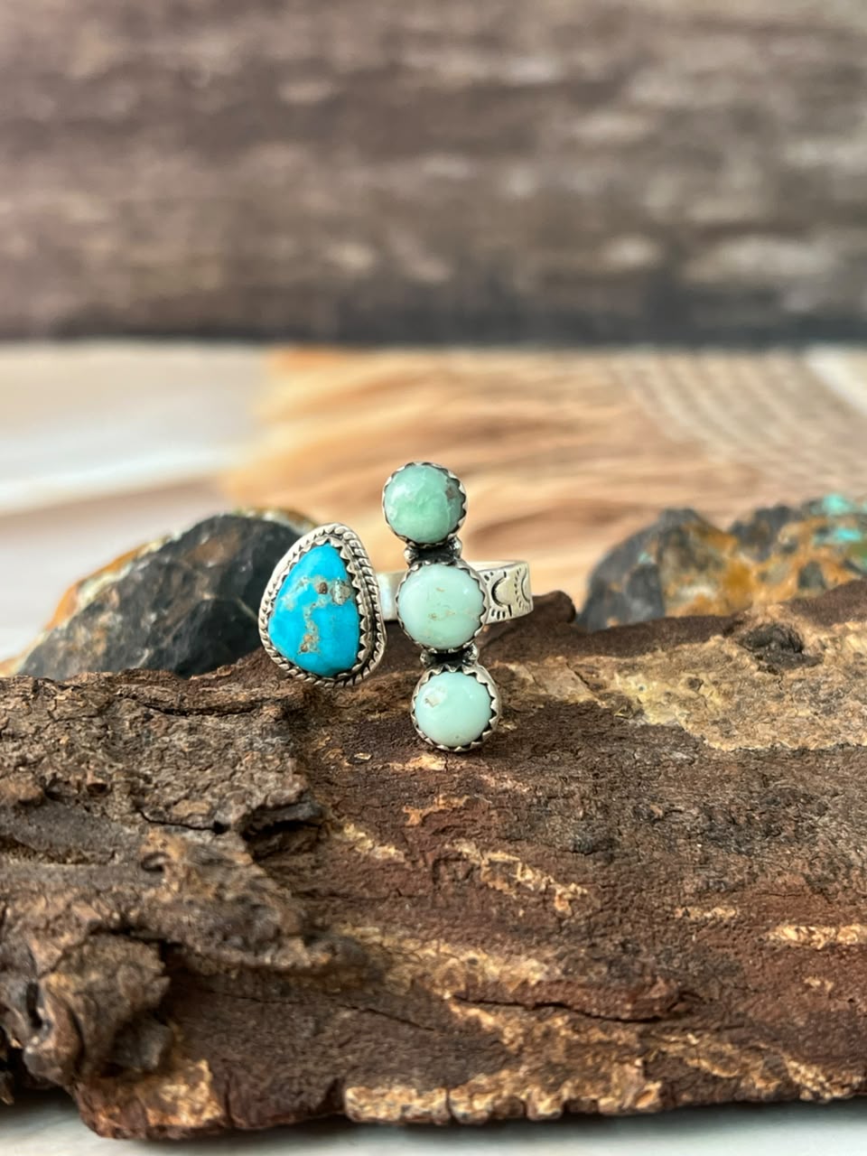 Handmade Sterling Silver Paloma with Sierra Bella Turquoise Adjustable Ring Signed Nizhoni