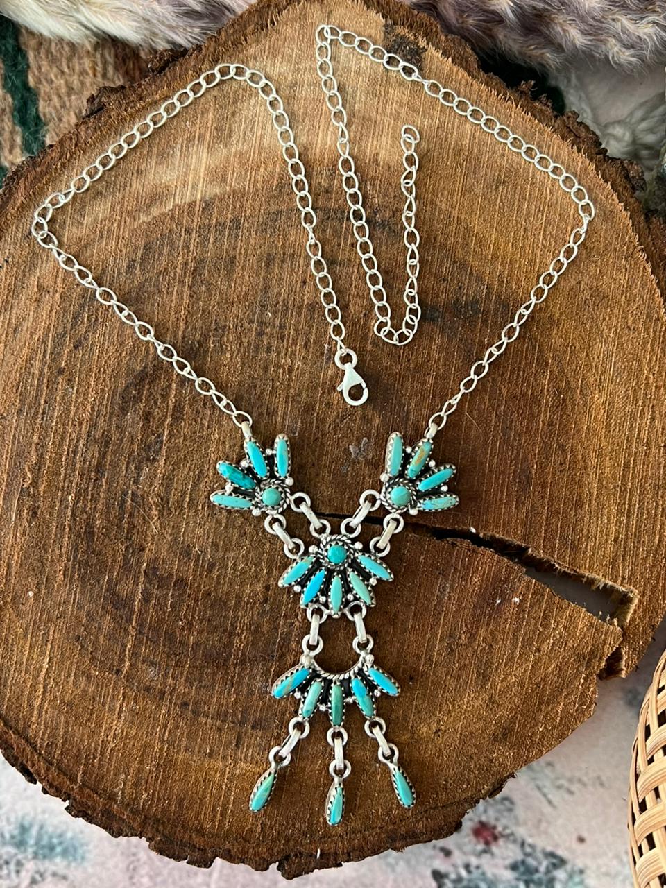 Handmade Sterling Silver Kingman Turquoise Necklace Signed Nizhoni