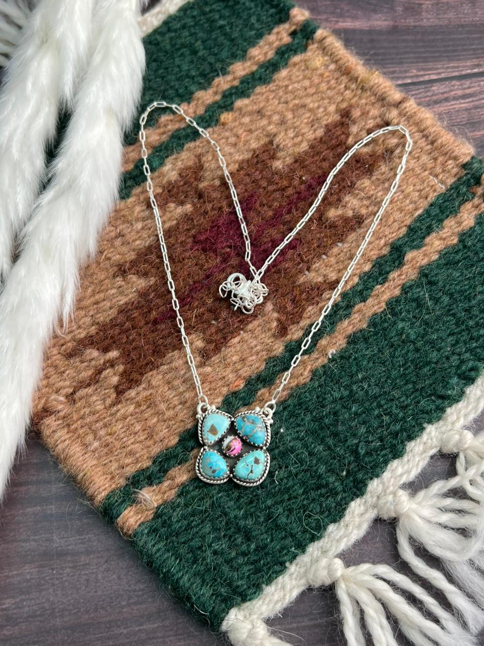 Handmade Sterling Silver White Water with Cotton Candy Necklace "Signed Nizhoni"