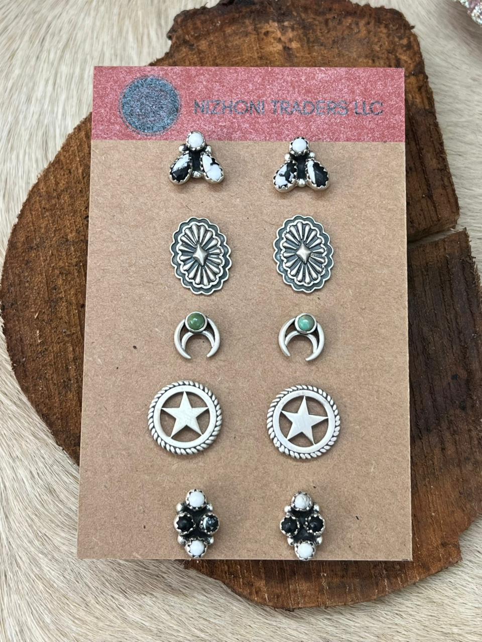 Handmade Sterling Silver Kingman with White Buffalo Studs Earrings Set