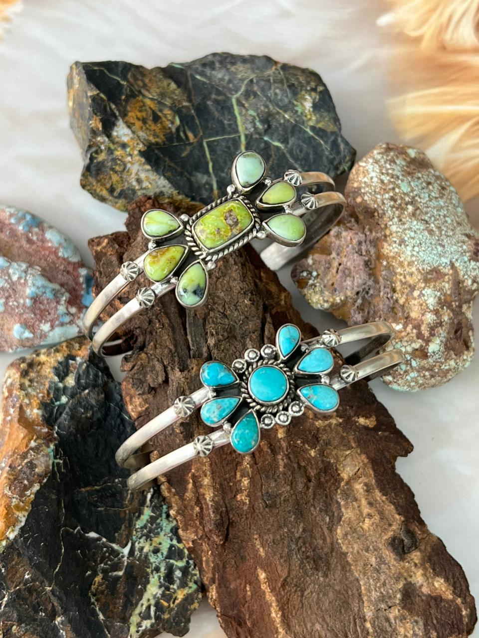 Handmade Sterling Silver White Water and Palomino Turquoise Bracelet "Signed Nizhoni"