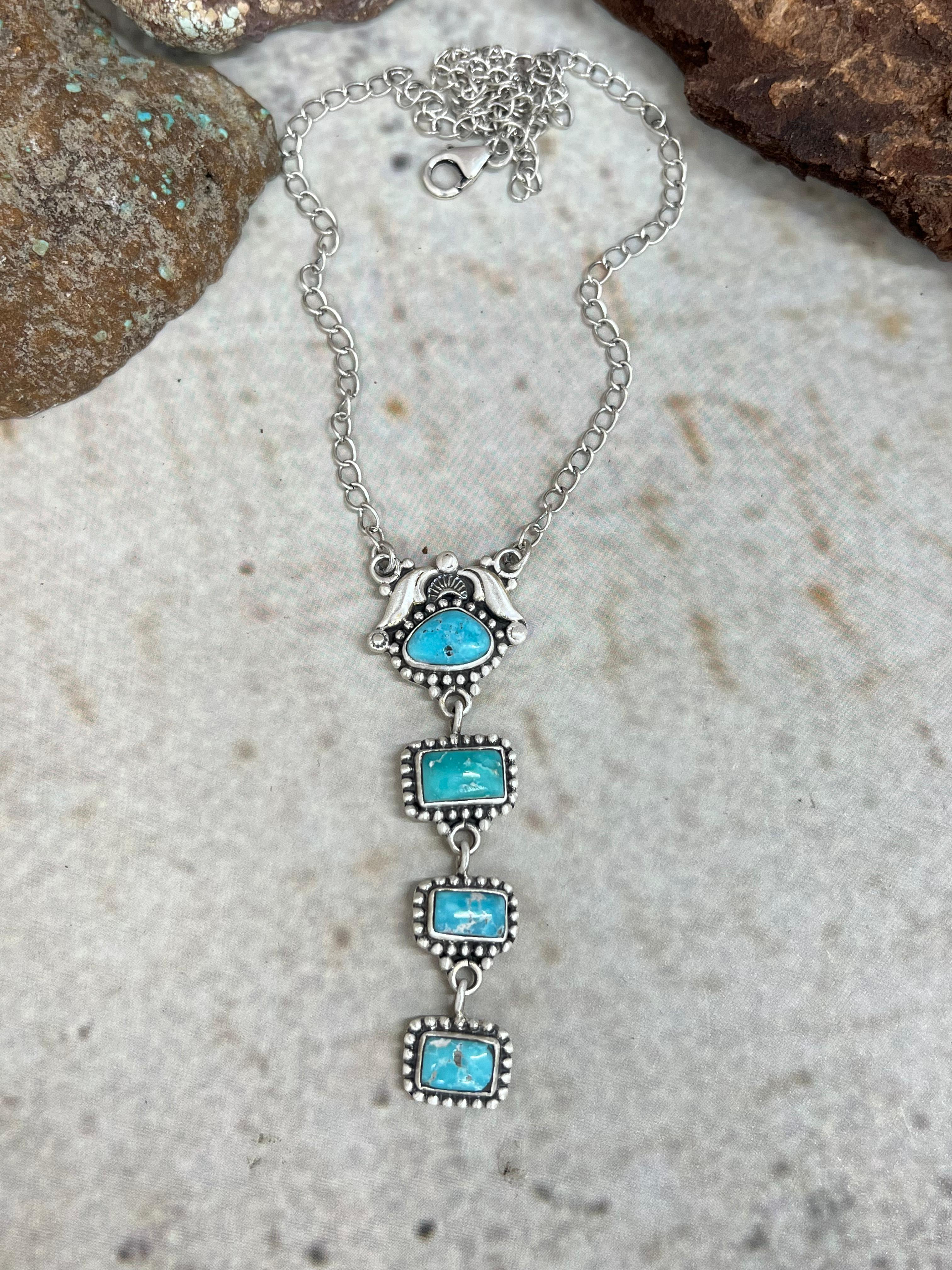 Handmade Sterling Silver White Water Turquoise Necklace Signed Nizhoni