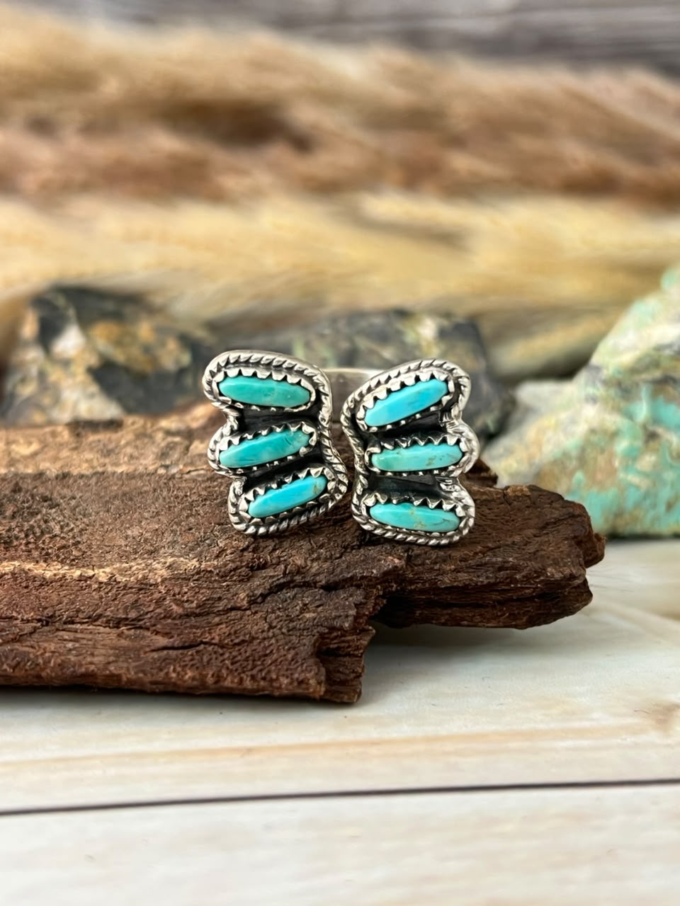 Handmade Sterling Silver Kingman Turquoise Adjustable Ring Signed Nizhoni