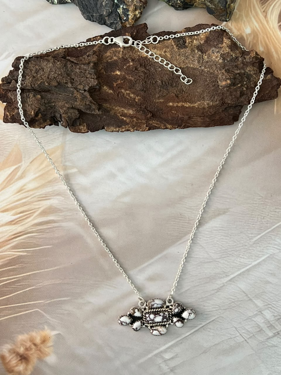 Handmade Sterling Silver Wildhorse Magnesite Necklace Signed Nizhoni