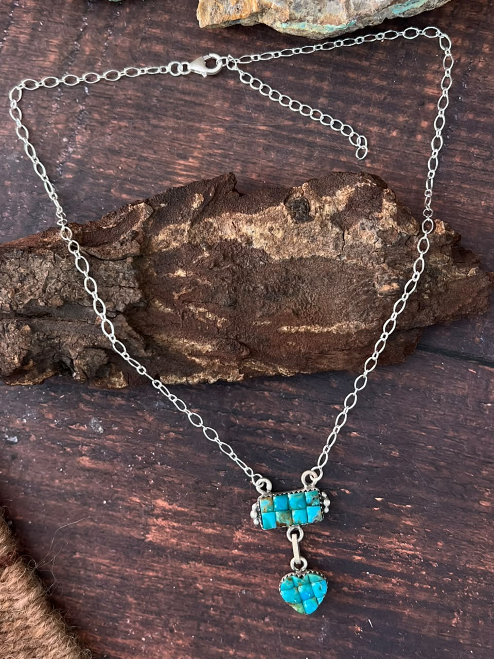 Handmade Sterling Silver Kingman Turquoise Cobble Stone Necklace Signed Nizhoni