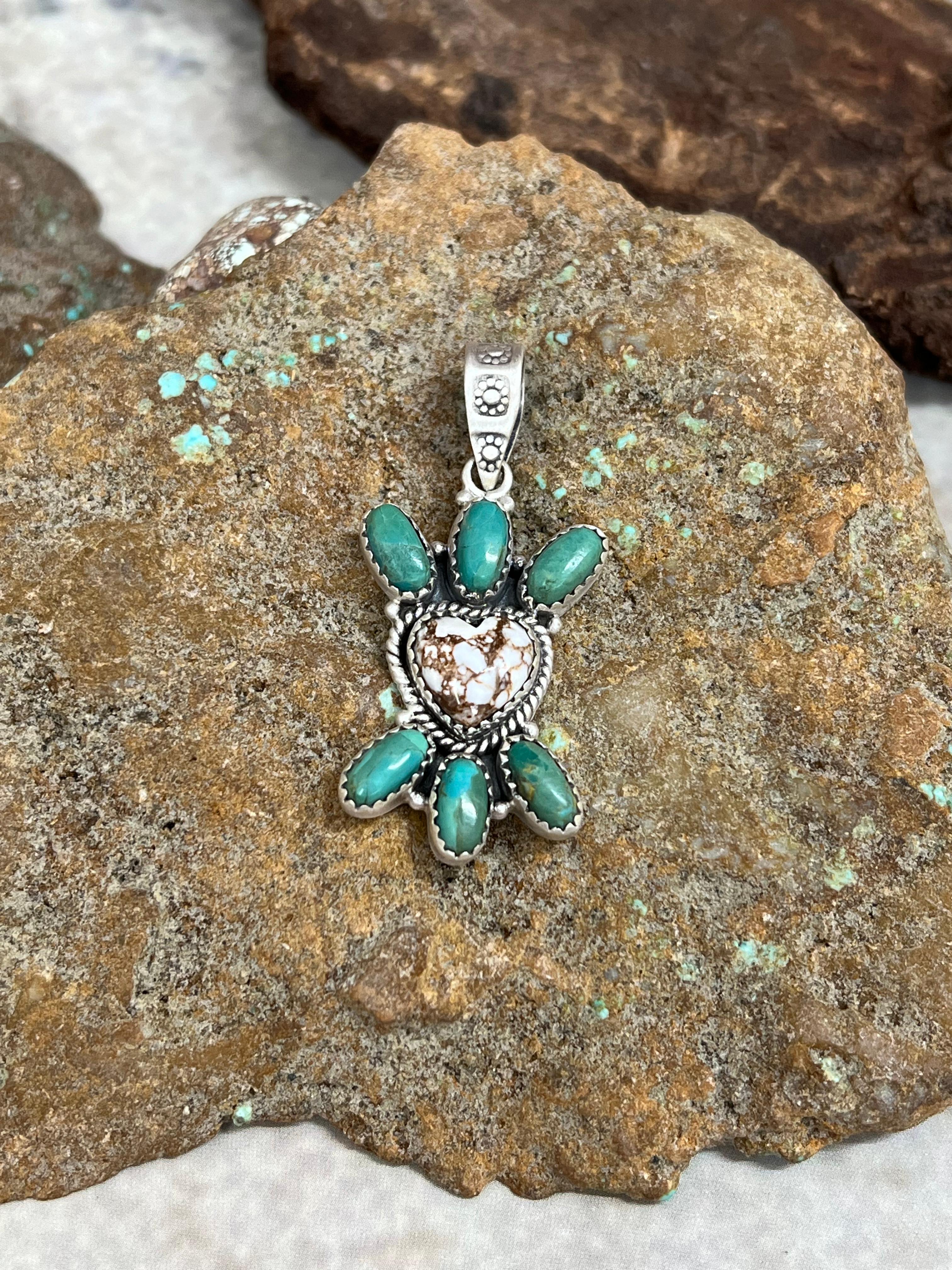 Handmade Sterling Silver Kingman with Wild Horse Pendant Signed Nizhoni