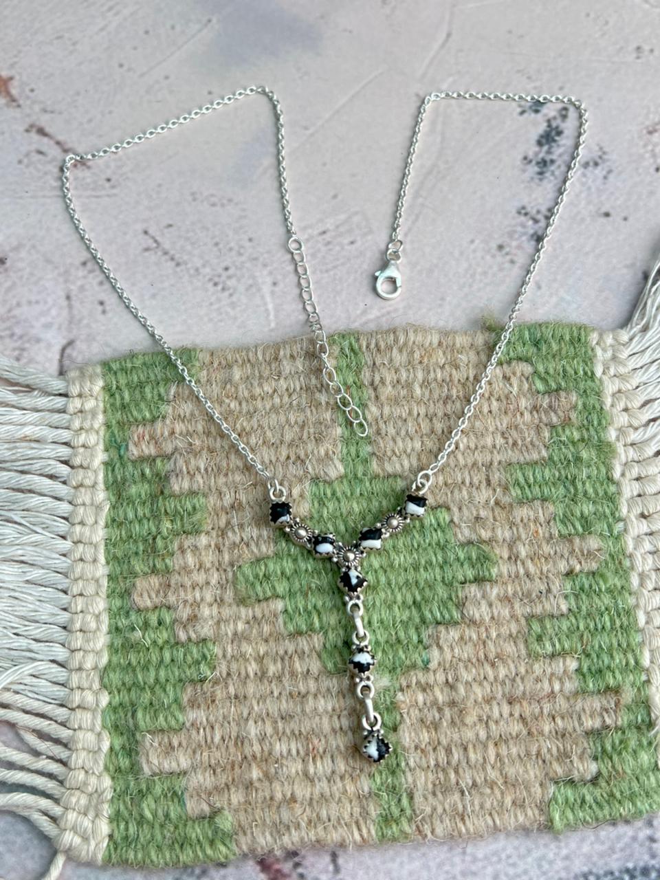 Handmade Sterling Silver White Buffalo Turquoise Necklace "Signed Nizhoni"