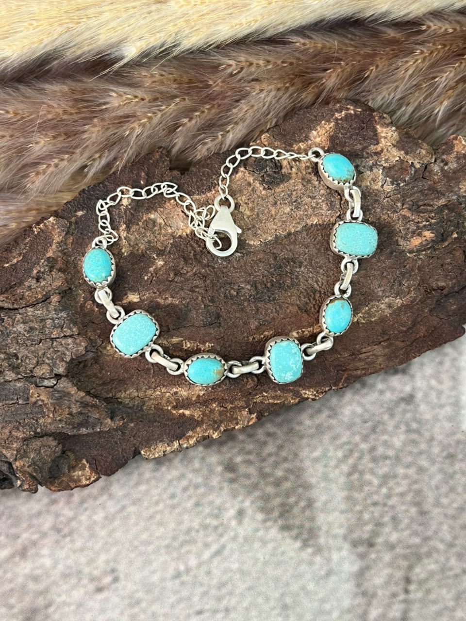 Handmade Sterling Silver Number 8 Turquoise Collection: Chain Bracelet Signed Nizhoni