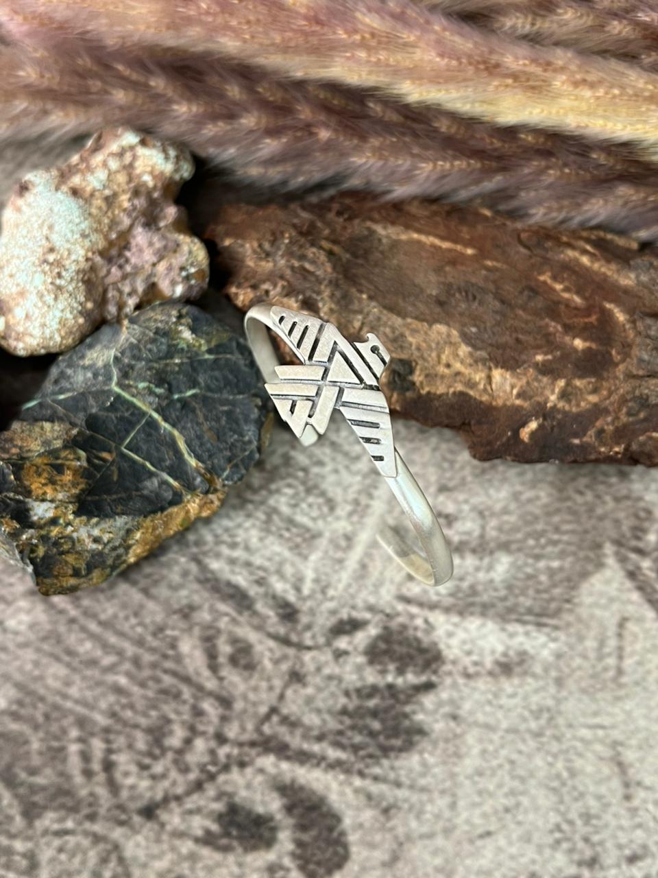 Handmade Sterling Silver Thunder Bird Bracelet "Signed Nizhoni"