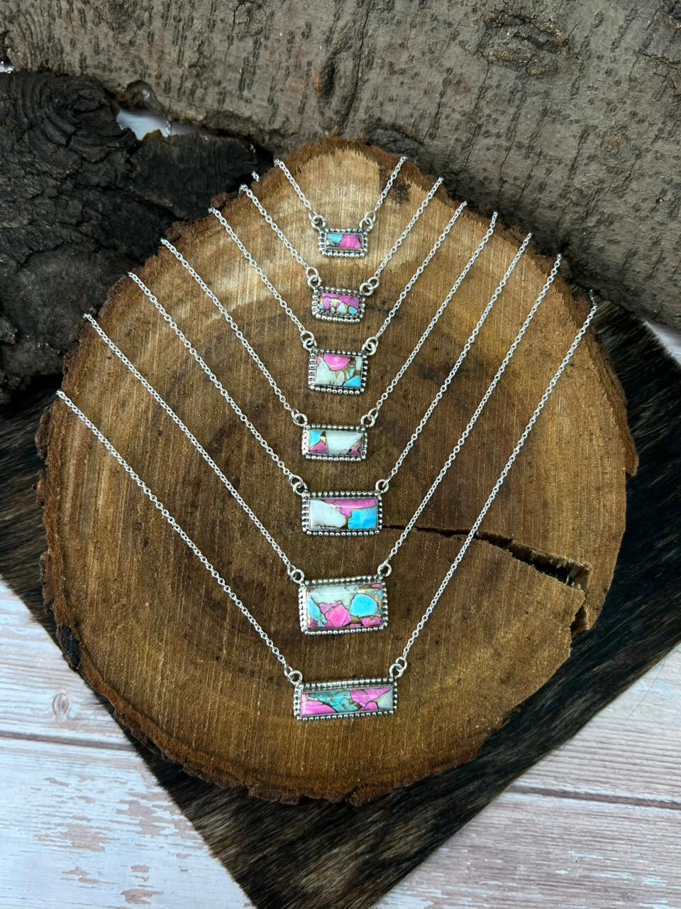 Handmade Sterling Silver Cotton Candy Bar Necklace "Signed Nizhoni"