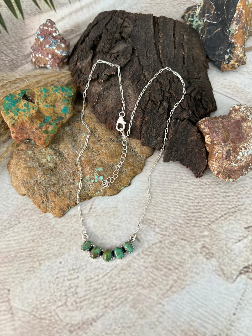 Handmade Sterling Silver Emerald Valley Turquoise Necklace "Signed Nizhoni"