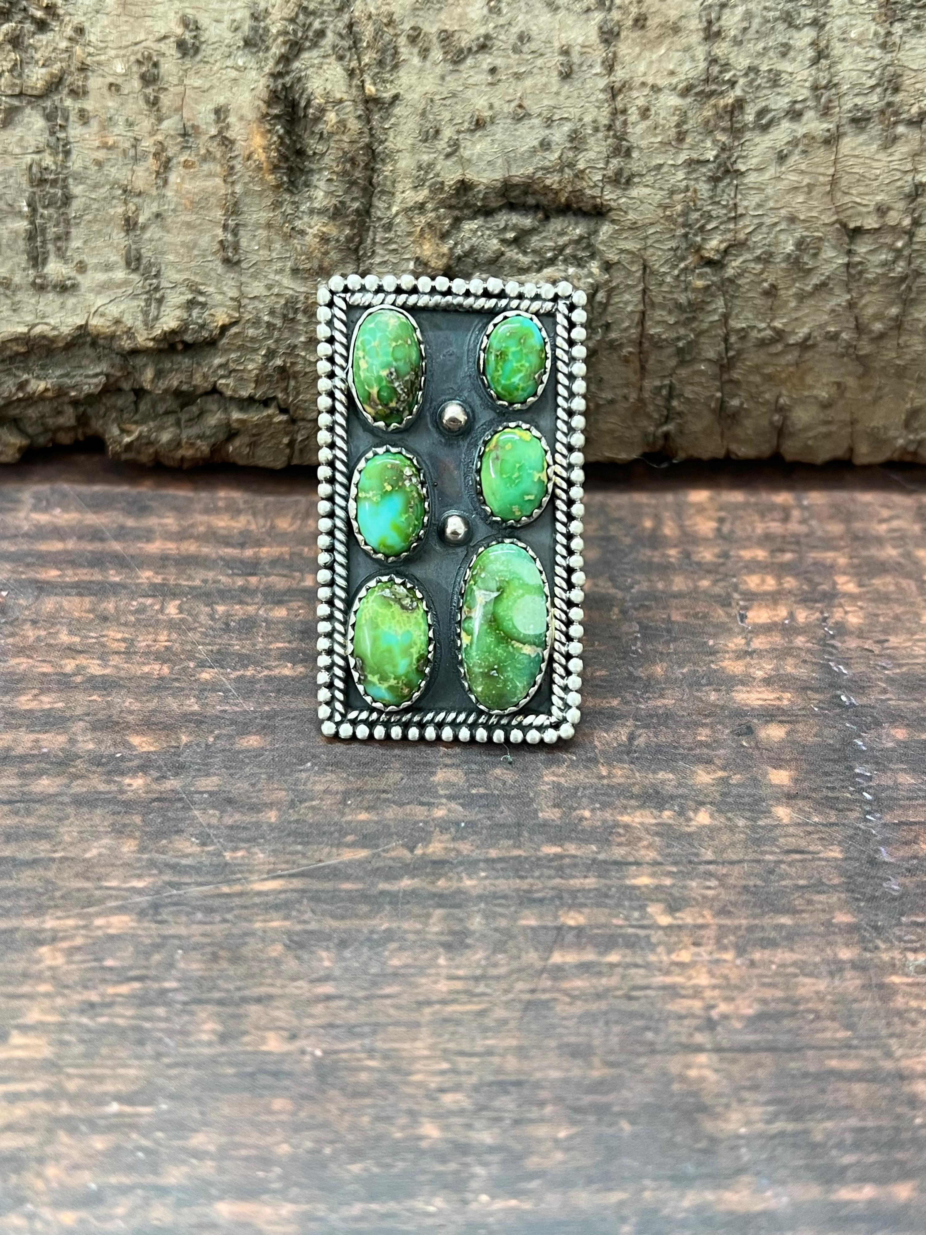 Handmade Sterling Silver Sonoran Mountain Turquoise Adjustable Ring with Signed Nizhoni (3)