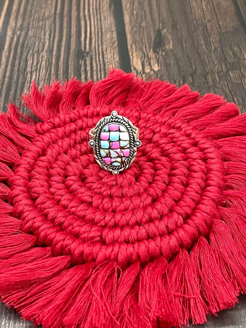 Handmade Sterling Silver Cotton Candy Adjustable Ring "Signed Nizhoni"