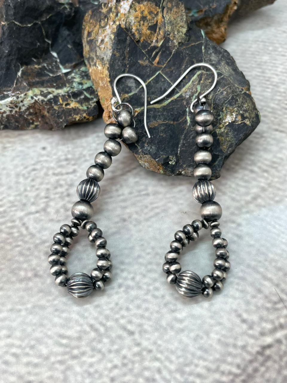 Handmade Sterling Silver Beaded Hook Dangle Earrings