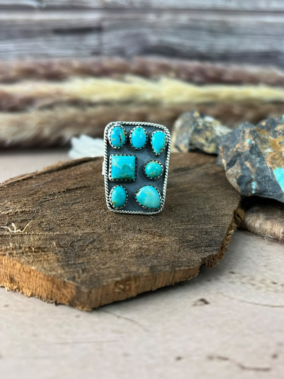 Handmade Sterling Silver Kingman Turquoise Adjustable Ring Signed Nizhoni