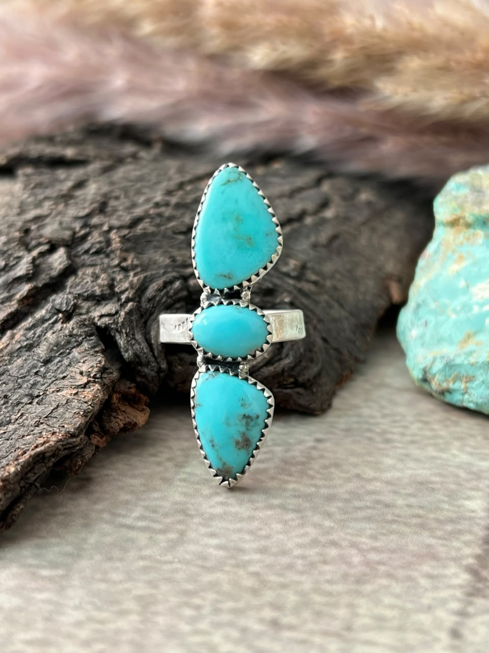Handmade Sterling Silver Campitos Turquoise Collection: Adjustable Ring Signed Nizhoni
