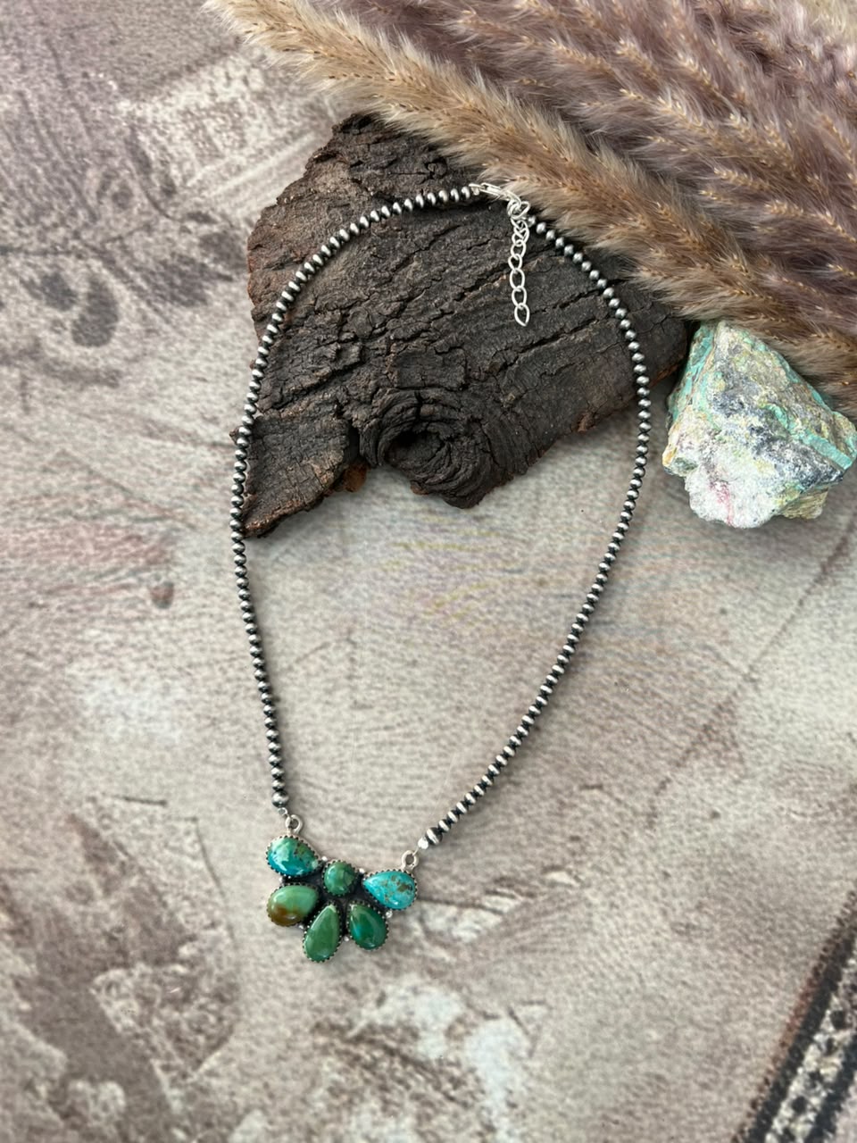 Handmade Sterling Silver Carico Lake Turquoise Beaded Necklace Signed Nizhoni