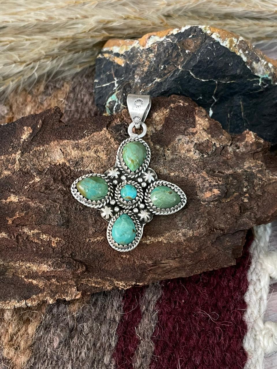 Handmade Sterling Silver Kingman Turquoise Pendant "Signed Nizhoni"
