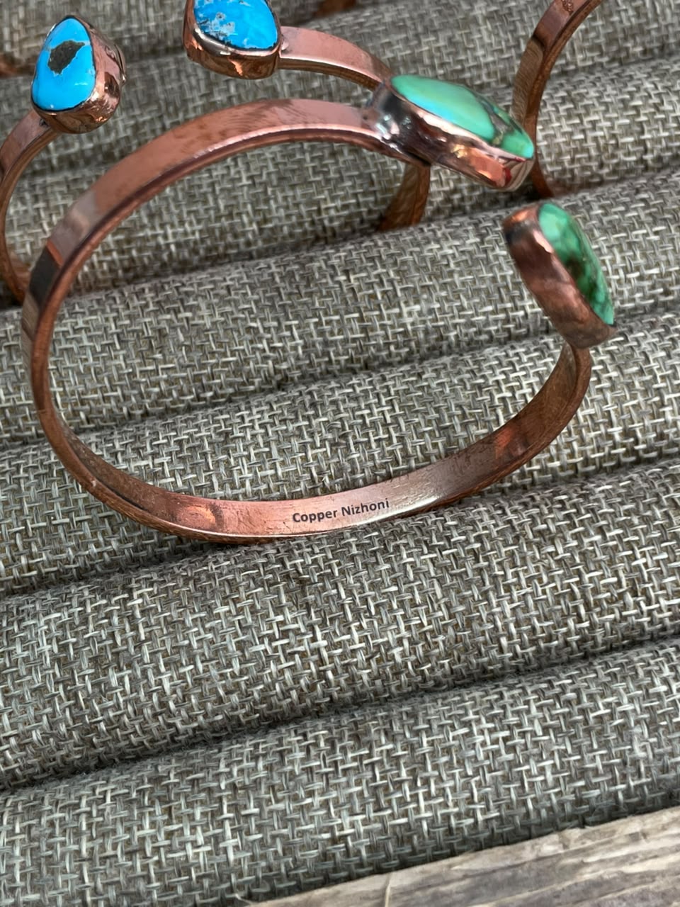 Handmade Sonoran Mountain, Sierra Bella and Golden Hills Turquoise Copper Collection: Cuff Bracelet Signed Nizhoni