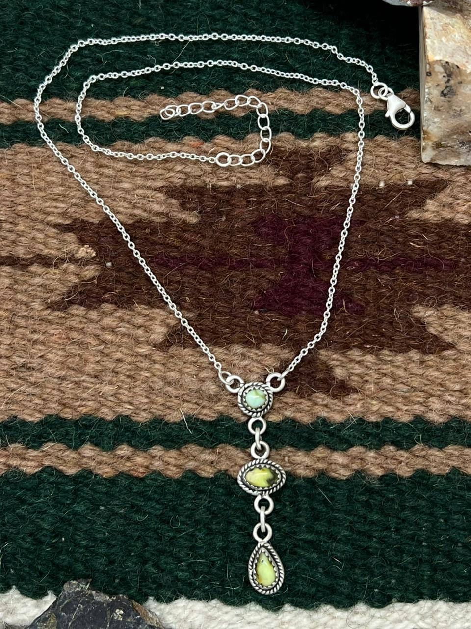 Handmade Sterling Silver Palomino Turquoise Drop Necklace "Signed Nizhoni"