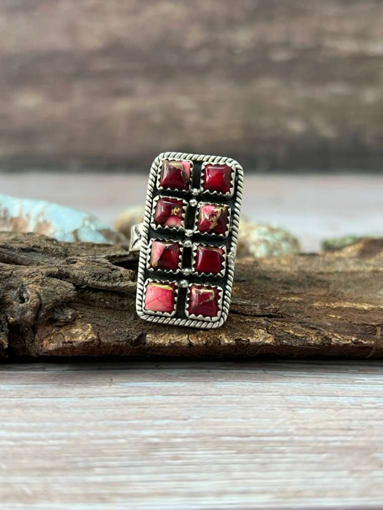 Handmade Sterling Silver Dahlia Rose Adjustable Ring with Signed Nizhoni