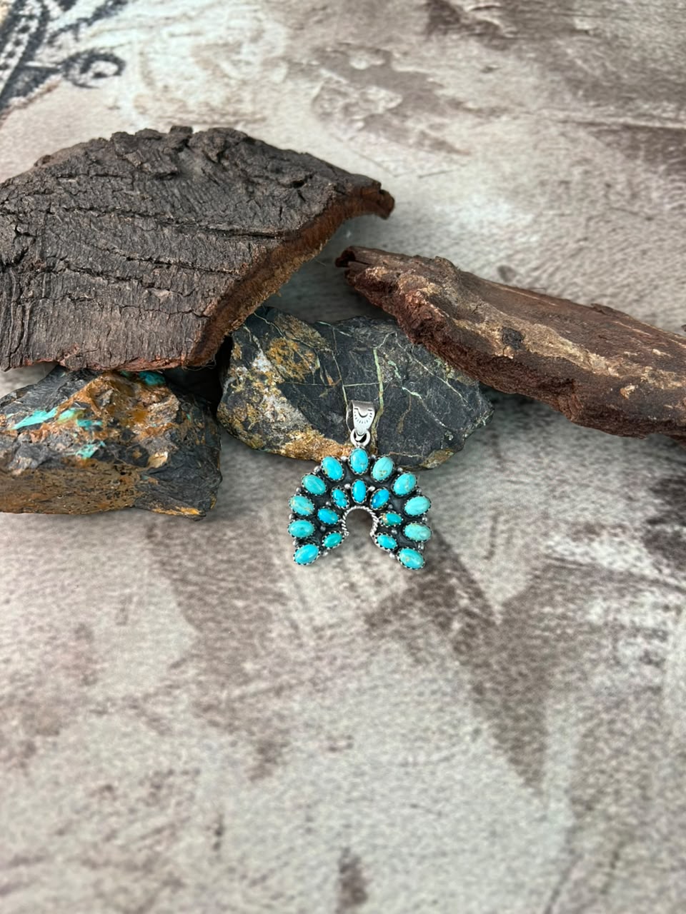 Handmade Sterling Silver Kingman Turquoise Naja Pendant Signed Nizhoni