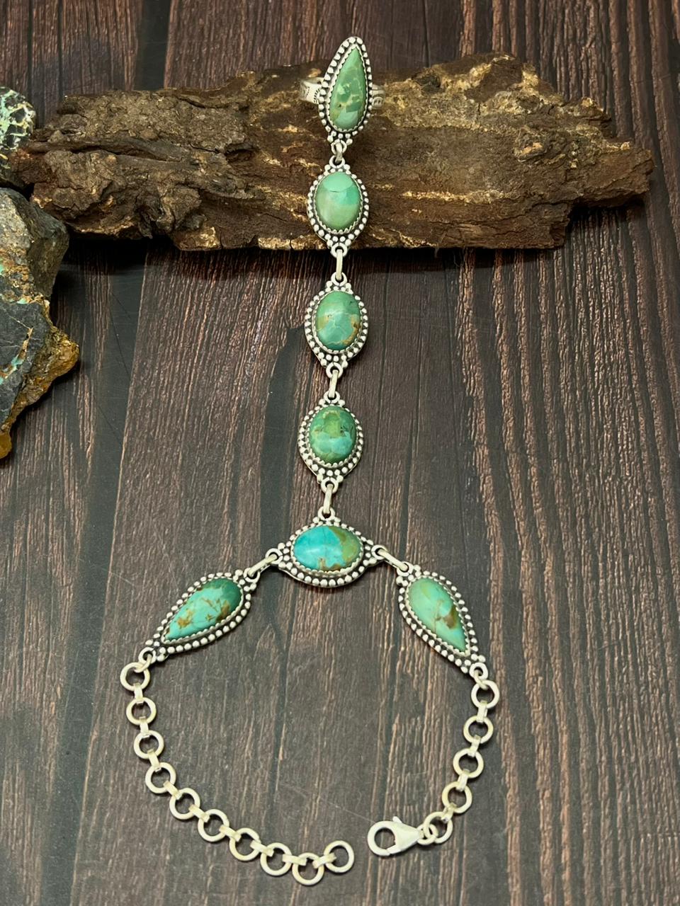 Handmade Sterling Silver Kingman Turquoise Hand Harness "Signed Nizhoni"