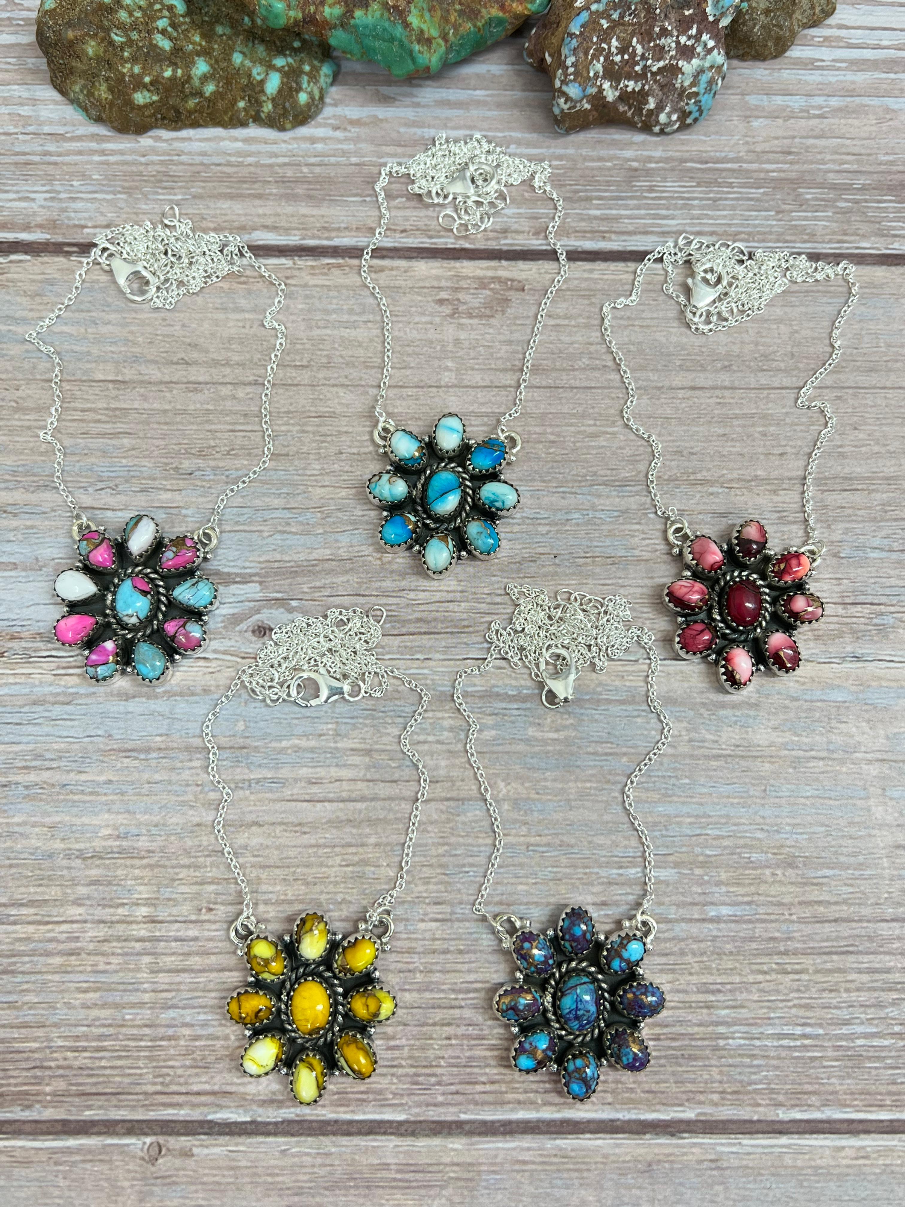 Handmade Sterling Silver Multi Stone Necklace, Signed Nizhoni