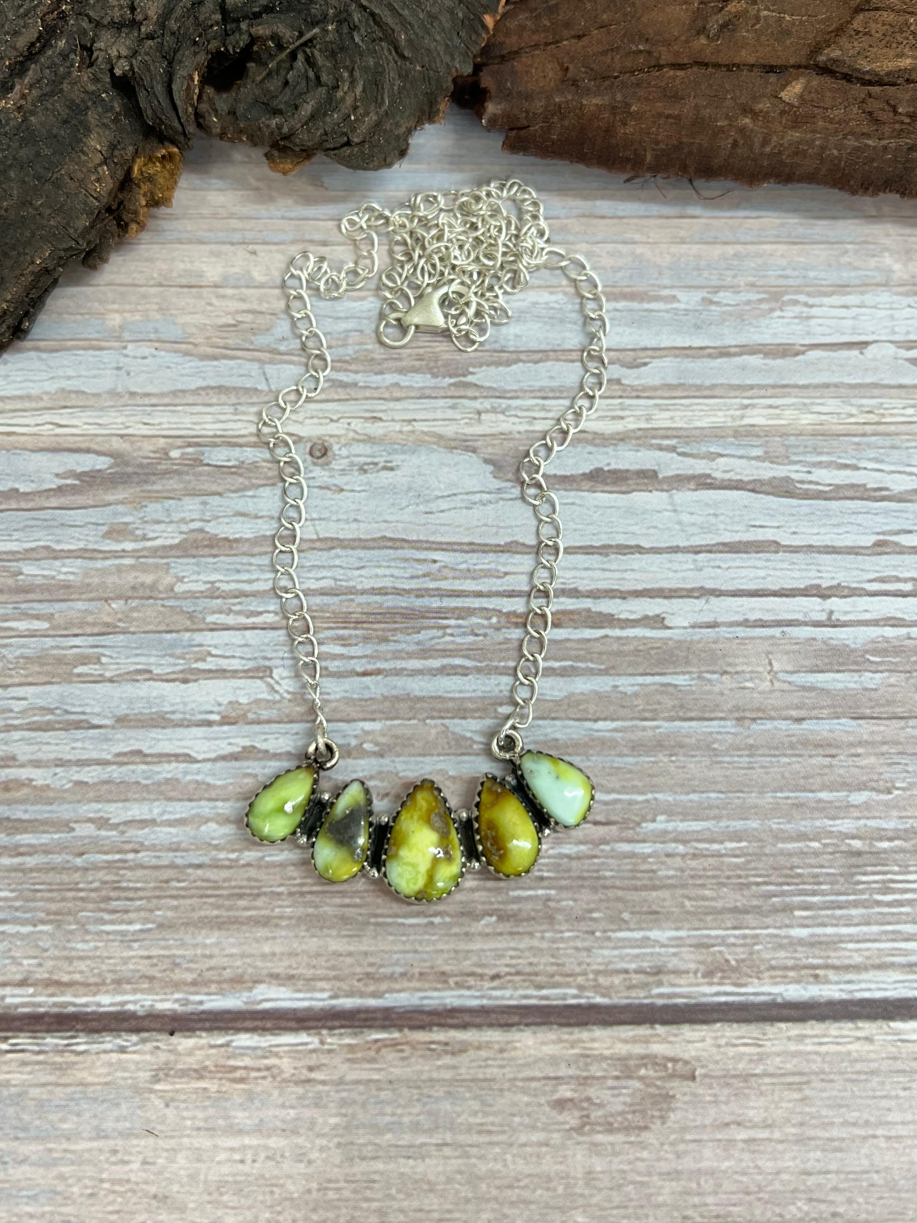 Handmade Sterling Silver Palomino Turquoise Necklace with Signed Nizhoni