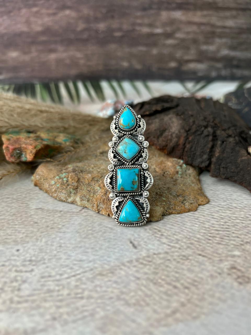 Handmade Sterling Silver Santa Maria Turquoise Adjustable Ring "Signed Nizhoni"