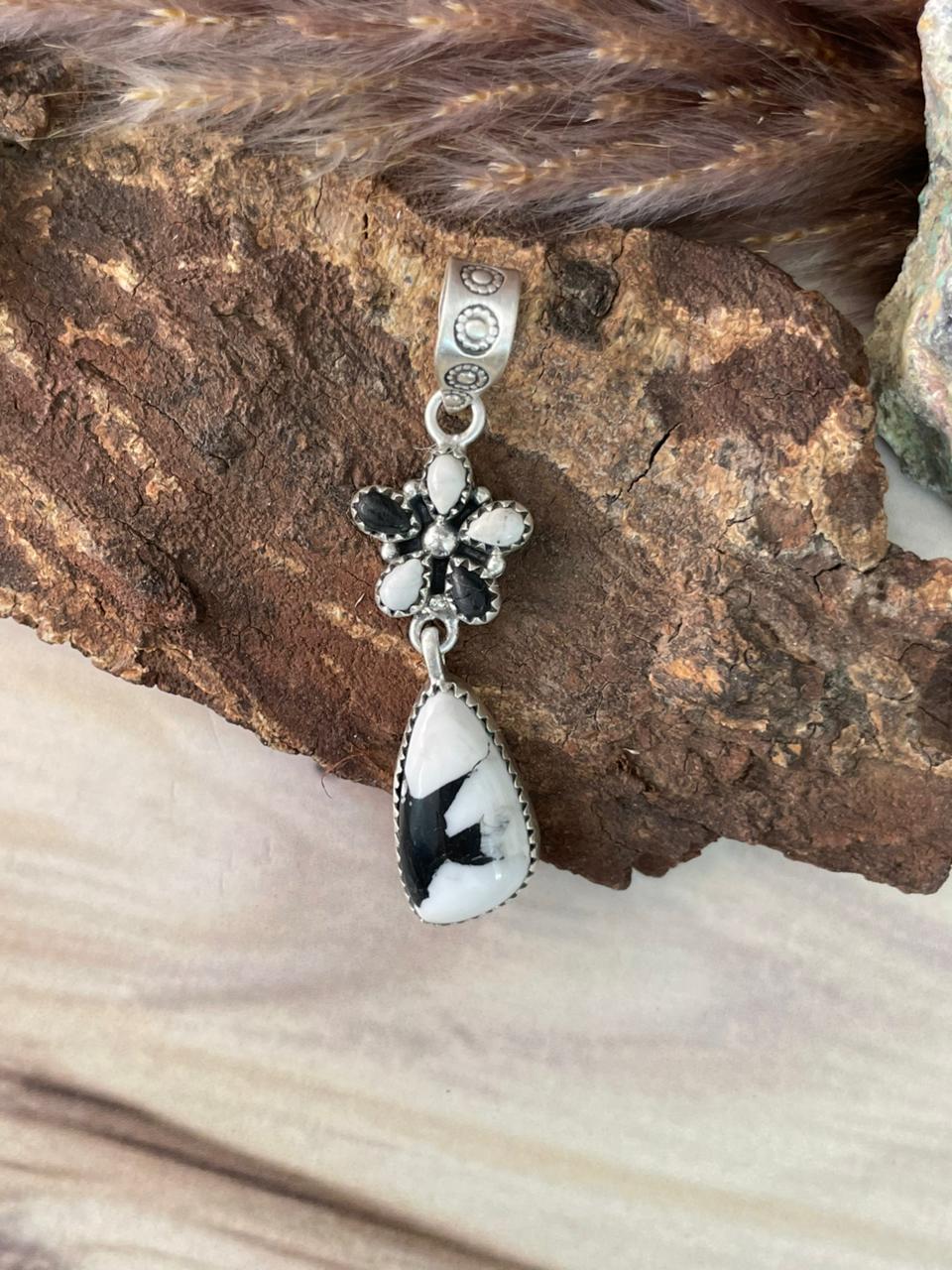 Handmade Sterling Silver White Buffalo Pendant Signed Nizhoni