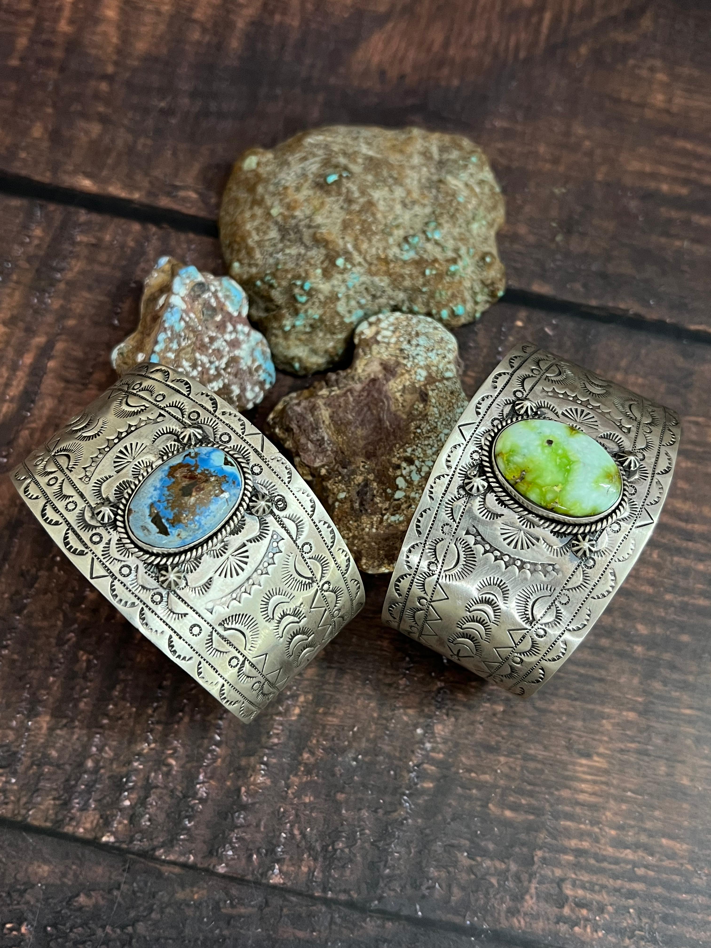 Handmade Sterling Silver Golden Hills, Palomino Turquoise Bracelet with Signed Nizhoni