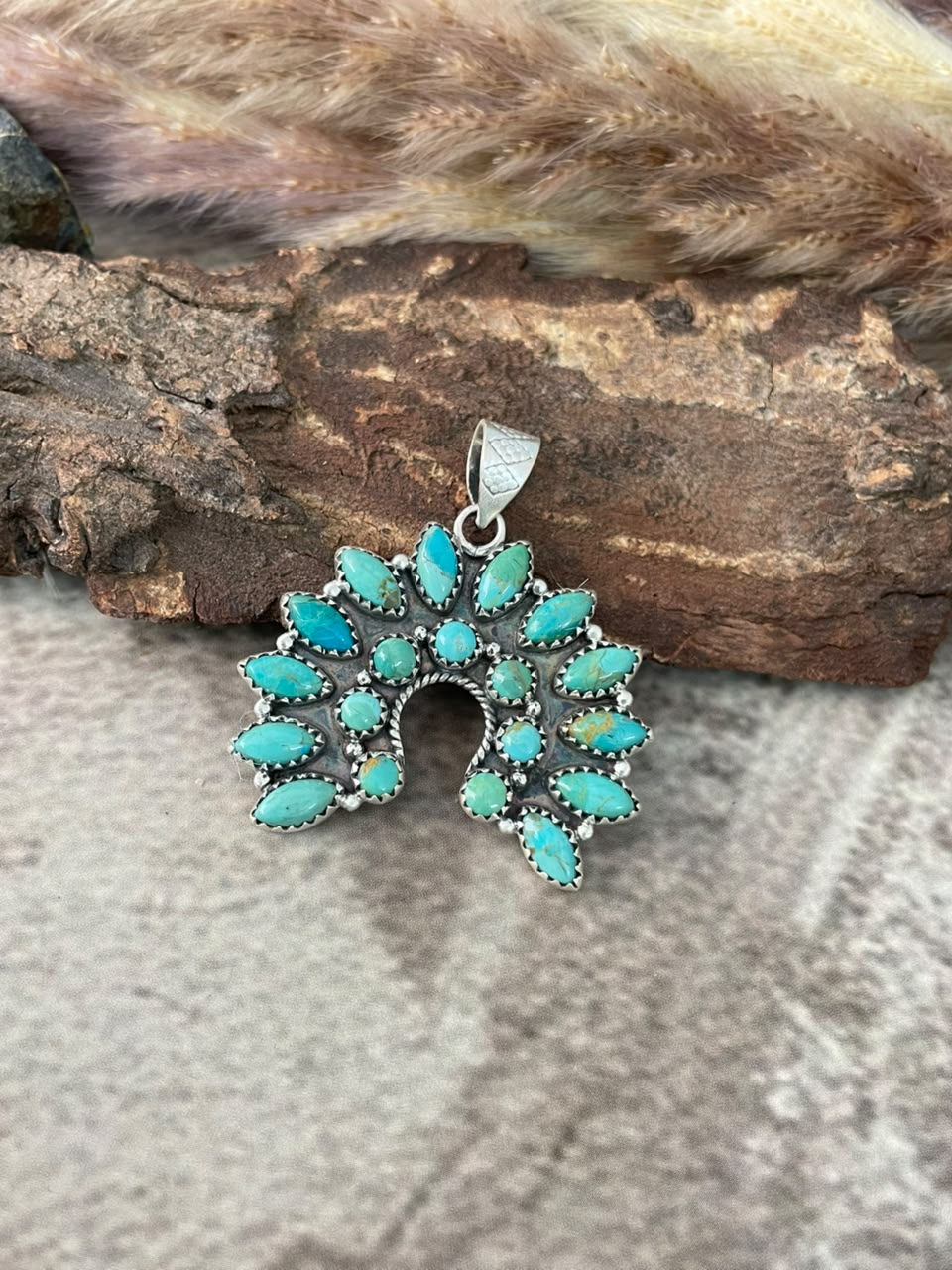 Handmade Sterling Silver Kingman Turquoise Naja Pendant Signed Nizhoni