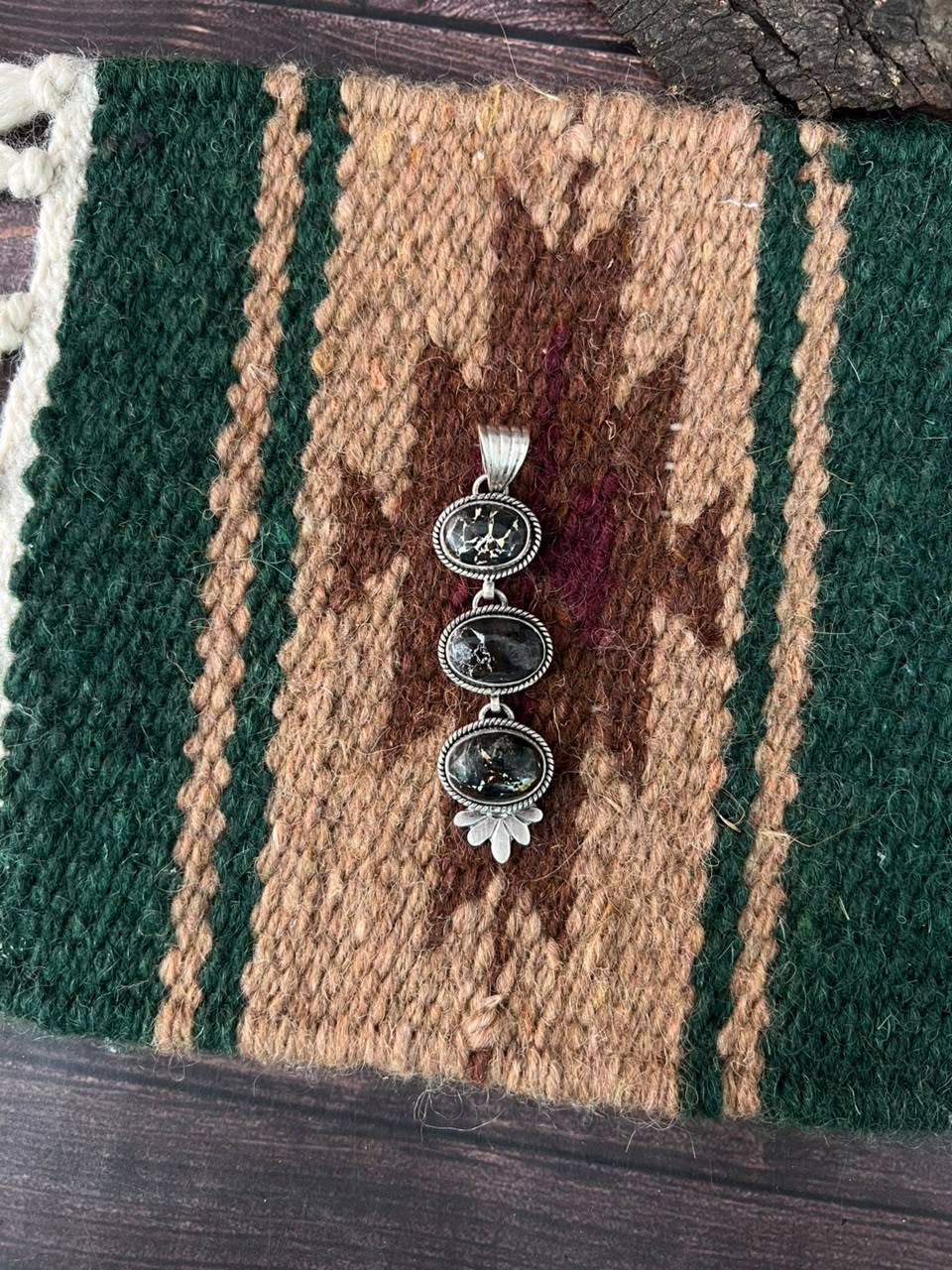 Handmade Sterling Silver Blackjack Turquoise Collection: Pendant Signed Nizhoni
