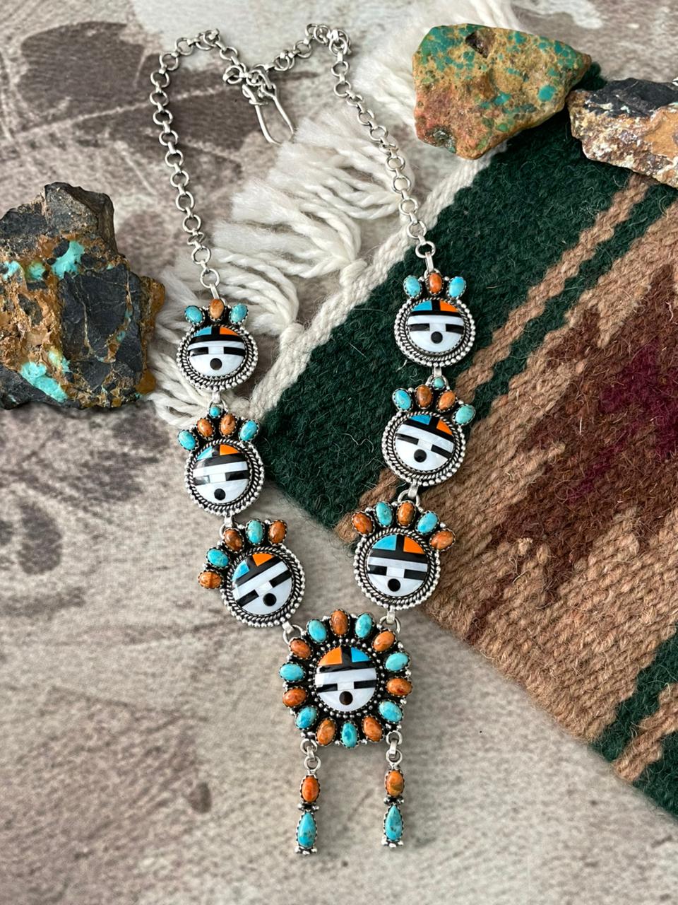 Handmade Sterling Silver Turquoise and MOP Necklace "Signed Nizhoni"