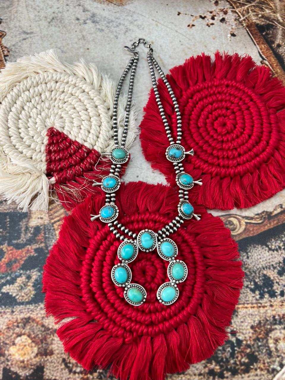 Handmade Sterling Silver Kingman Turquoise Squash Blossom Beaded Necklace "Signed Nizhoni"