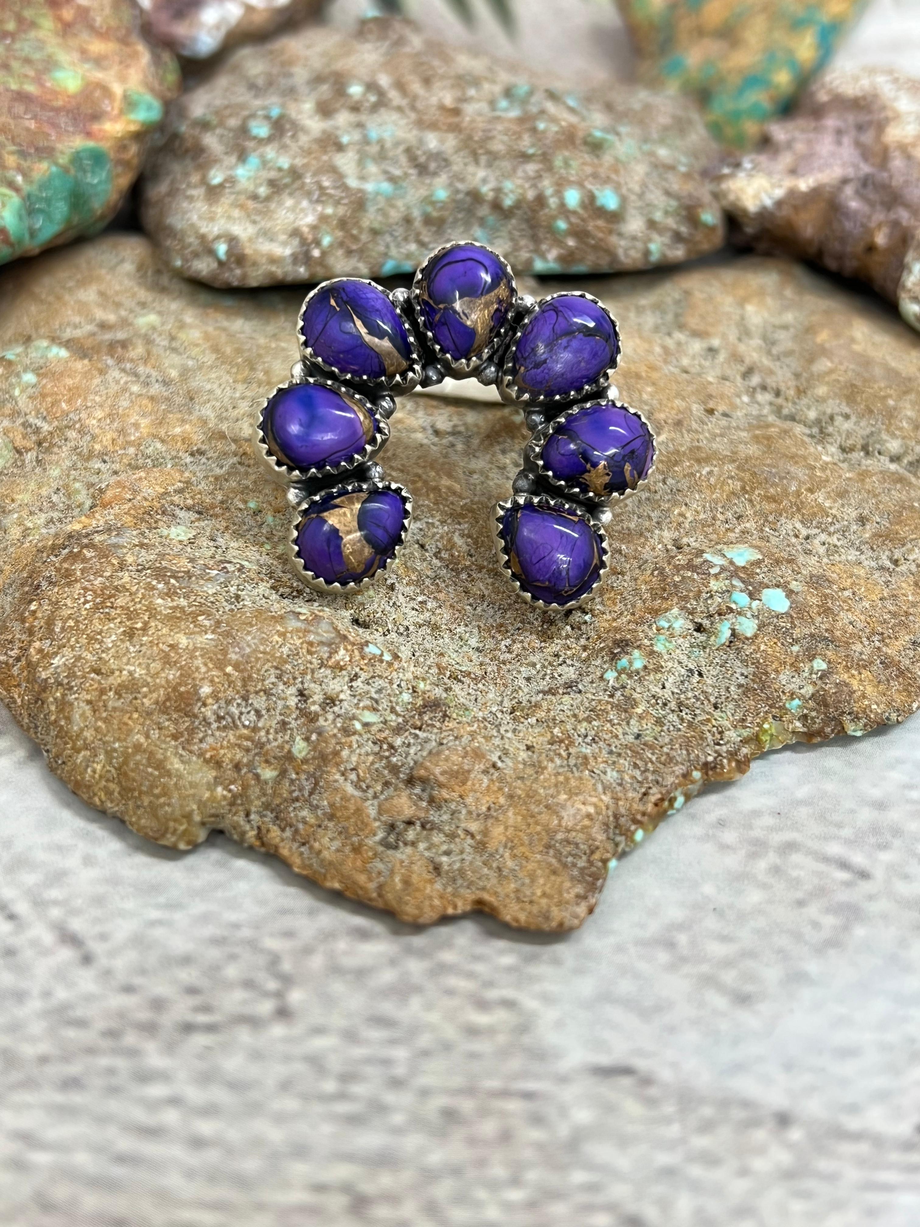 Handmade Sterling Silver Grape Dahlia Adjustable Ring with Signed Nizhoni