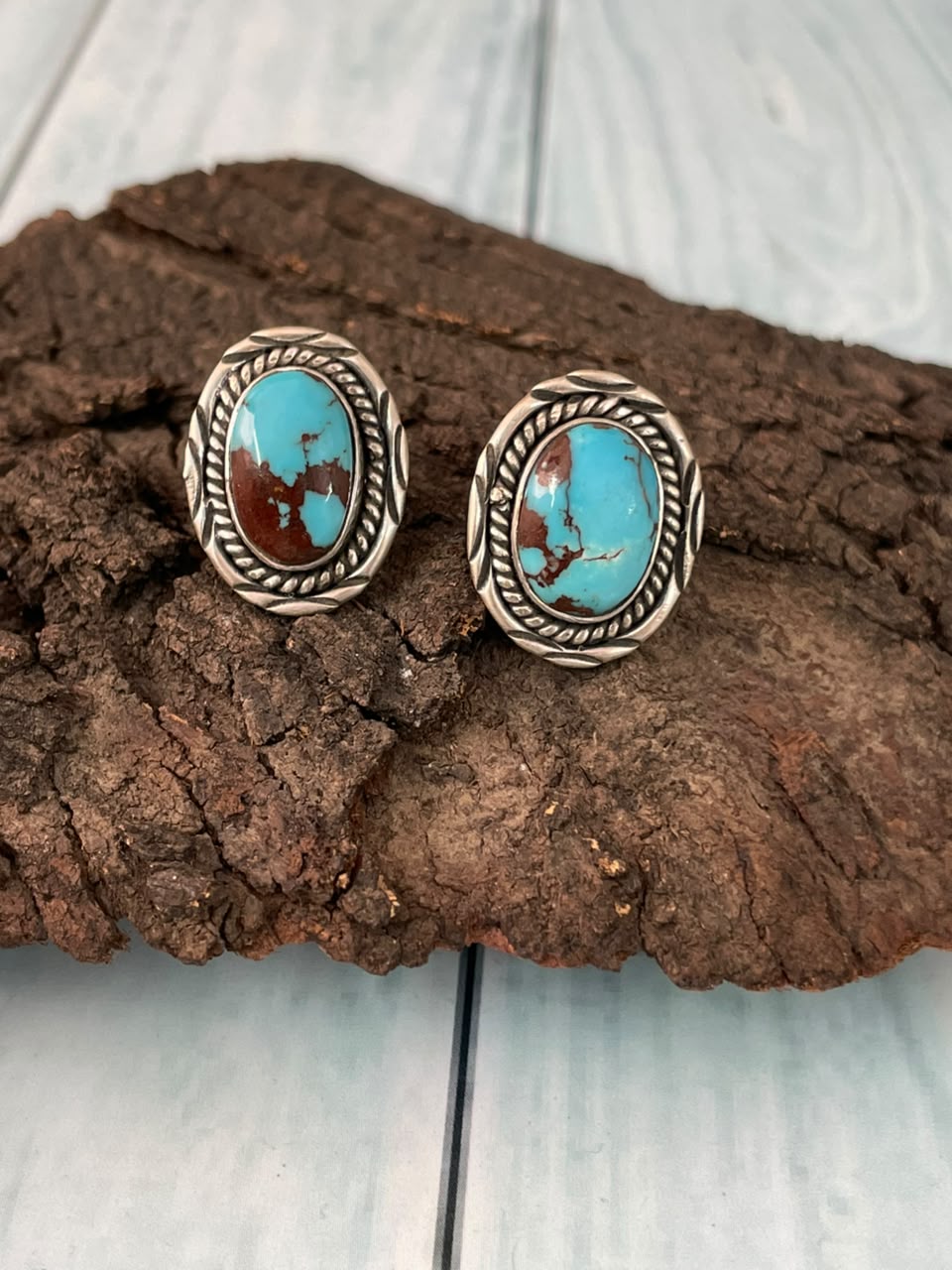 Handmade Sterling Silver Egyptian Turquoise Collection: Post Studs Earrings Signed Nizhoni