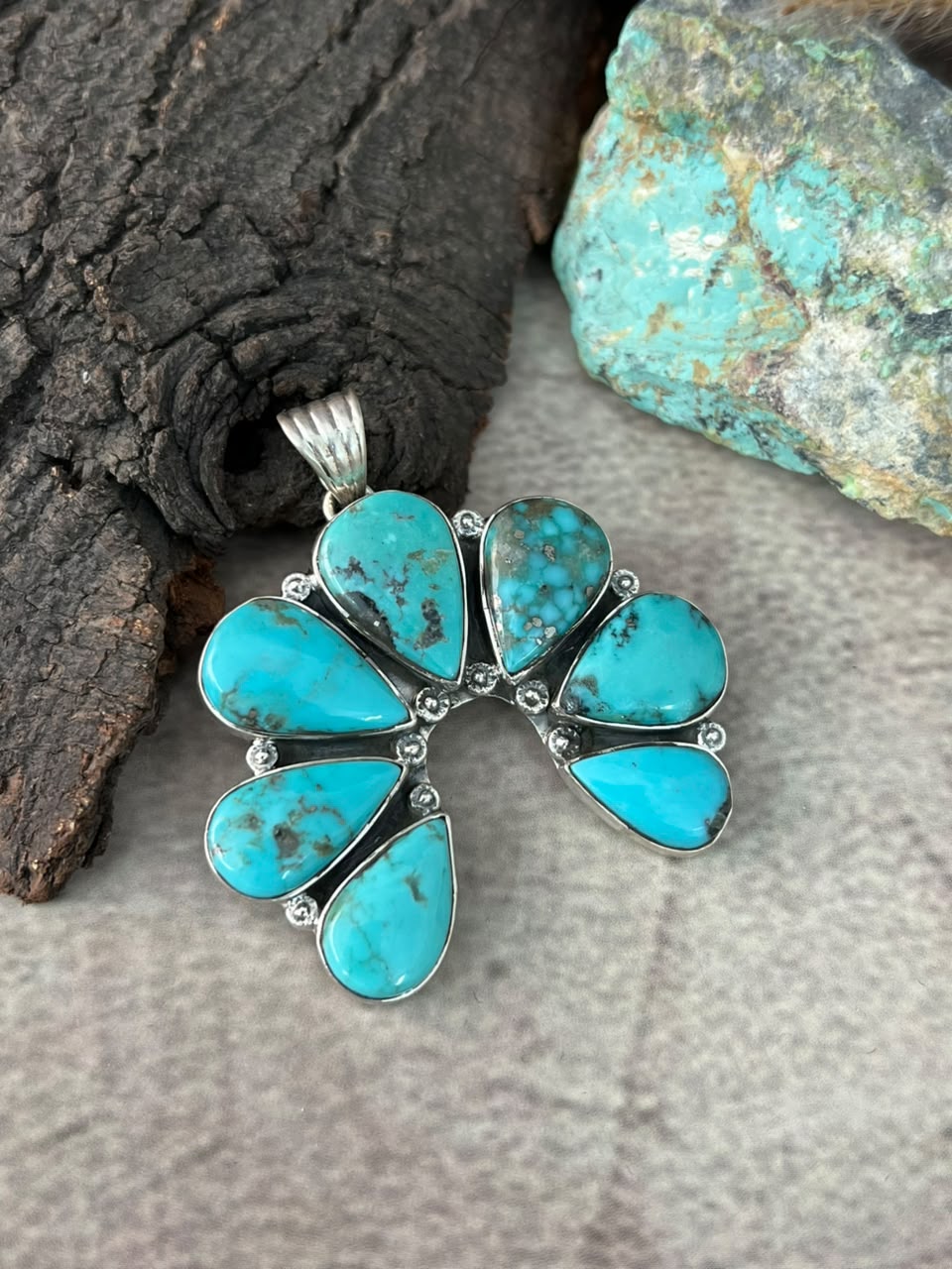 Handmade Sterling Silver Campitos Turquoise Collection: Naja Pendant Signed Nizhoni