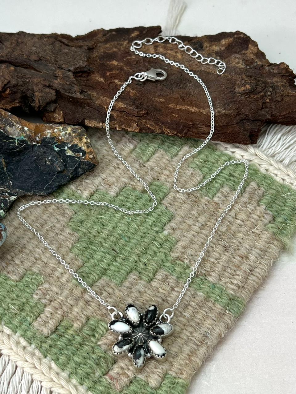 Handmade Sterling Silver White Buffalo Necklace "Signed Nizhoni"