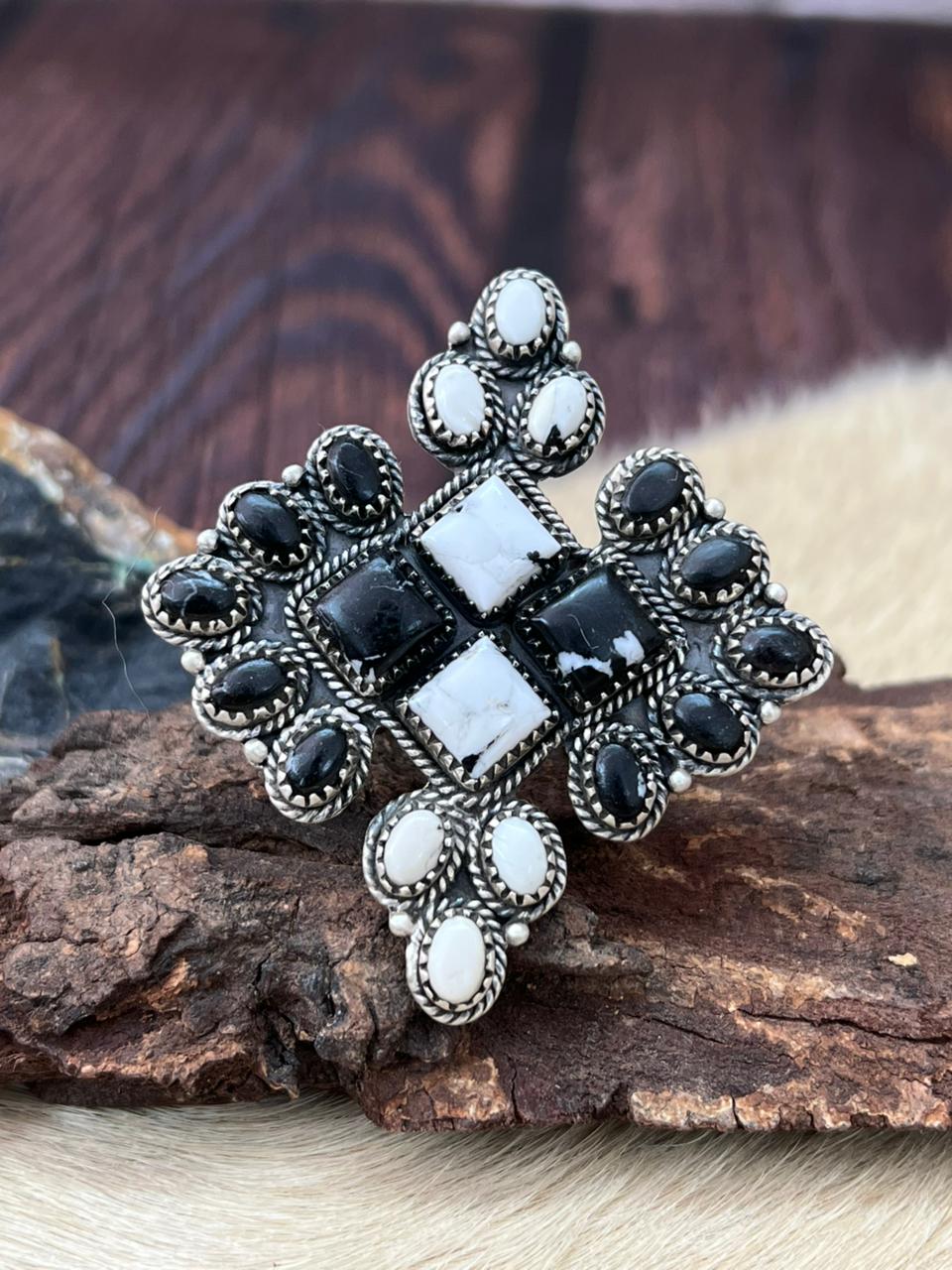 Handmade Sterling Silver White Buffalo Adjustable Ring "Signed Nizhoni"