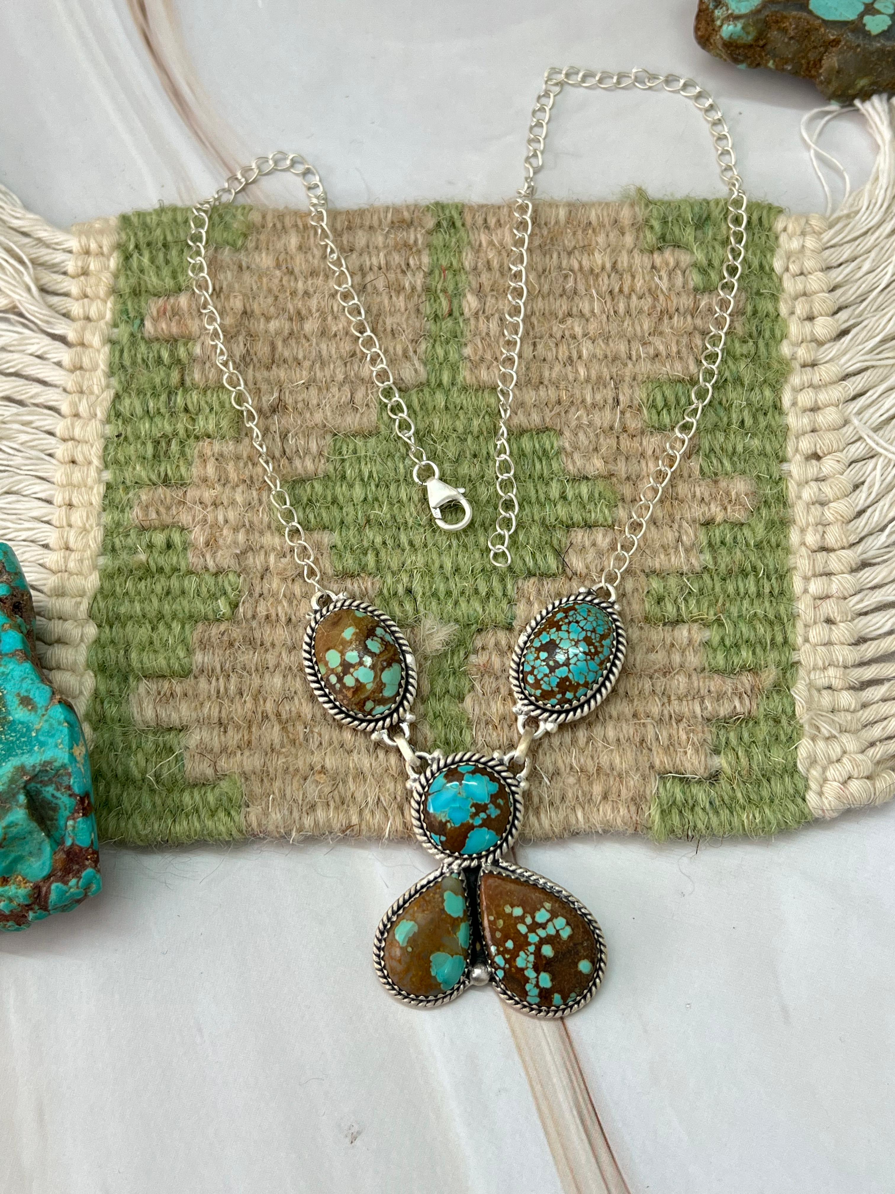 Handmade Sterling Silver Number 8 Turquoise Necklace with Signed Nizhoni