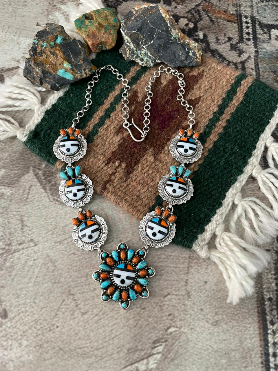 Handmade Sterling Silver Turquoise and MOP Necklace "Signed Nizhoni"