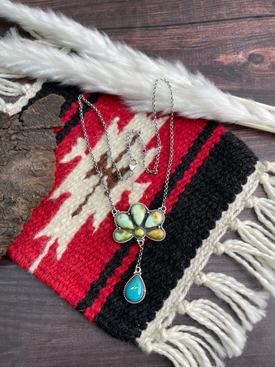 Handmade Sterling Silver Santa Maria Turquoise with Palomino Turquoise Necklace "Signed Nizhoni"