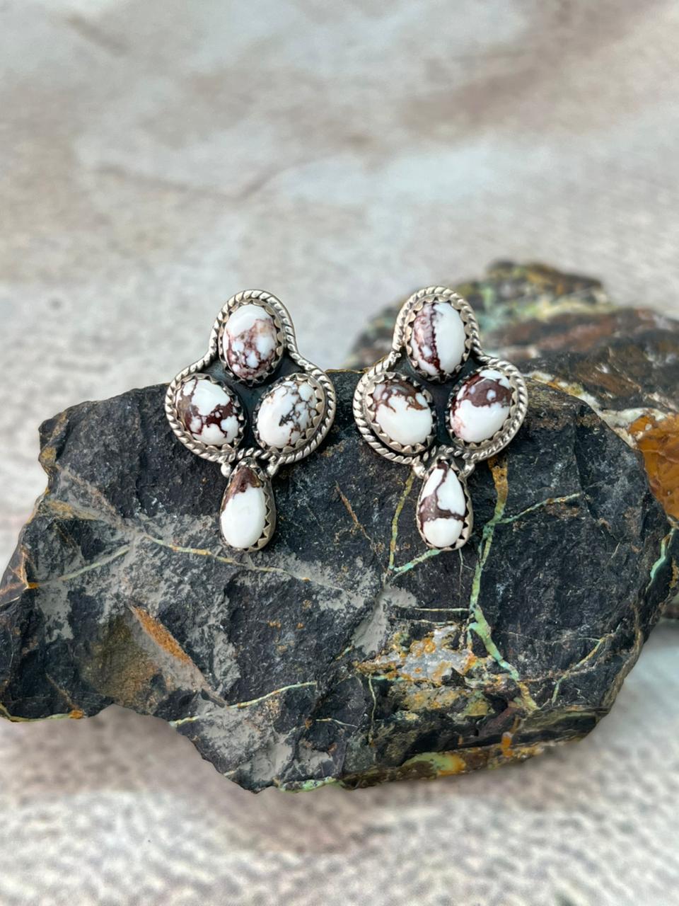 Handmade Sterling Silver Wildhorse Magnesite Post Studs Earrings "Signed Nizhoni"