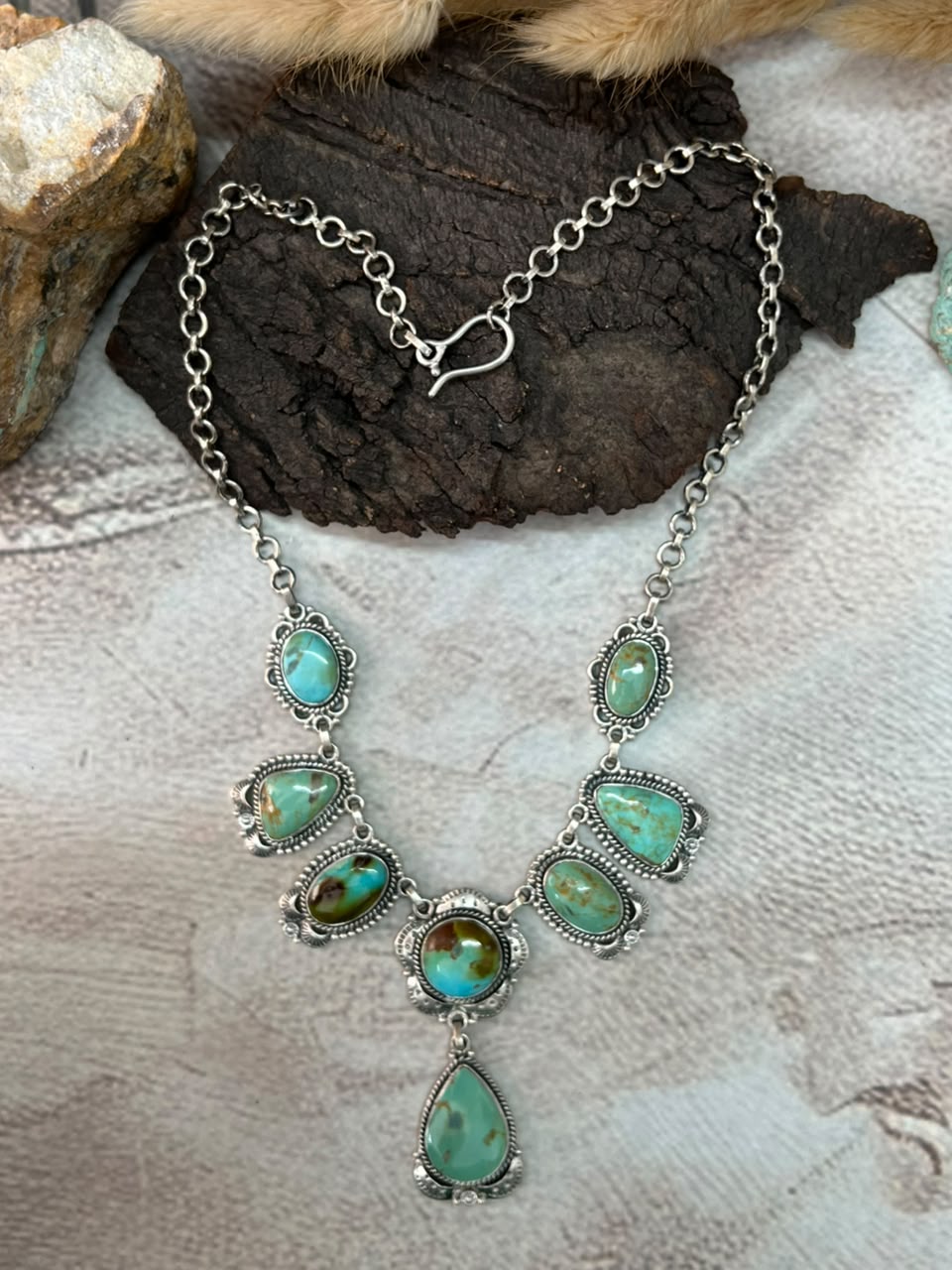 Handmade Sterling Silver Carico Lake Turquoise Necklace Signed Nizhoni