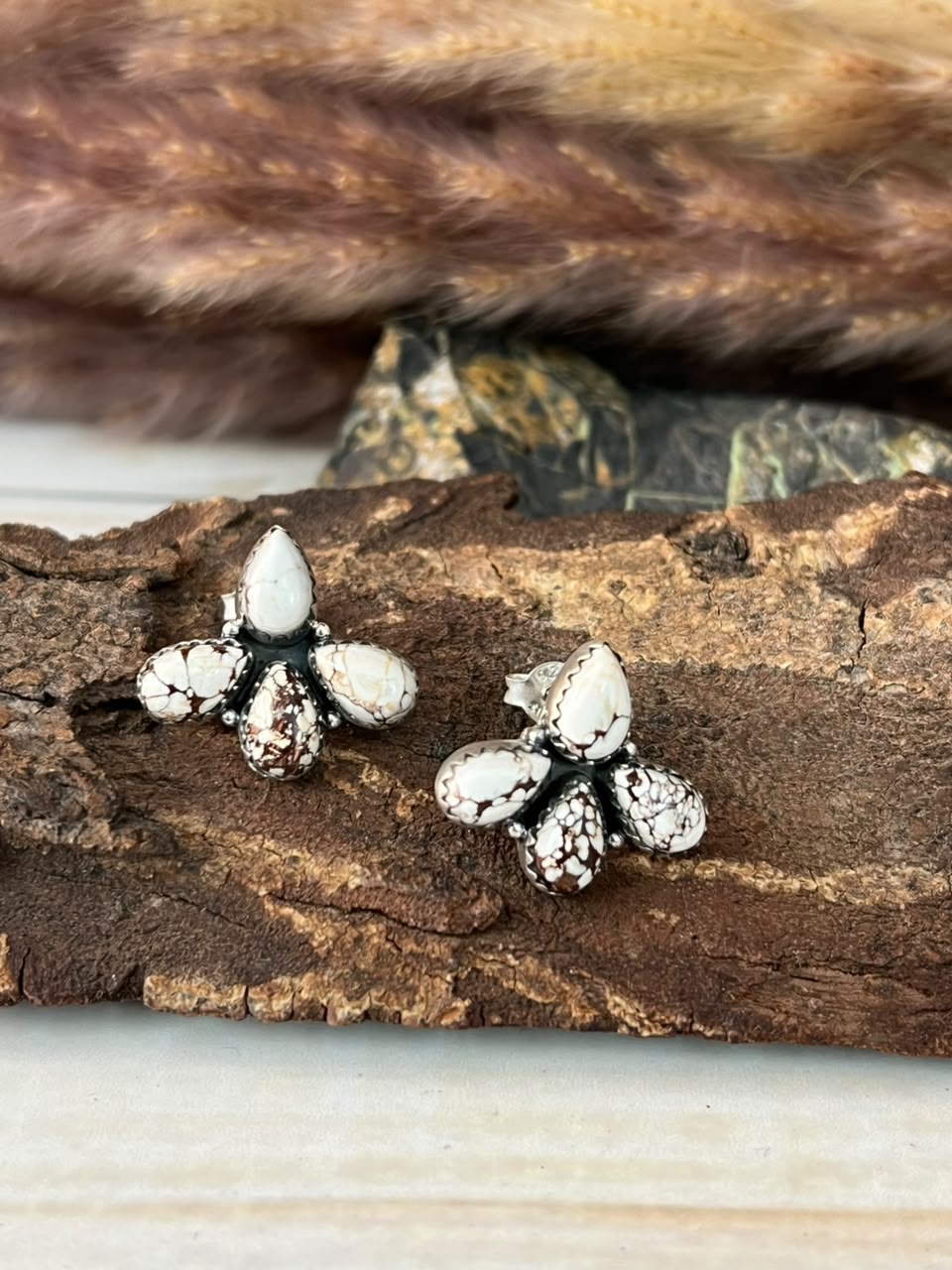 Handmade Sterling Silver Wildhorse Magnesite Post Studs Earrings Signed Nizhoni