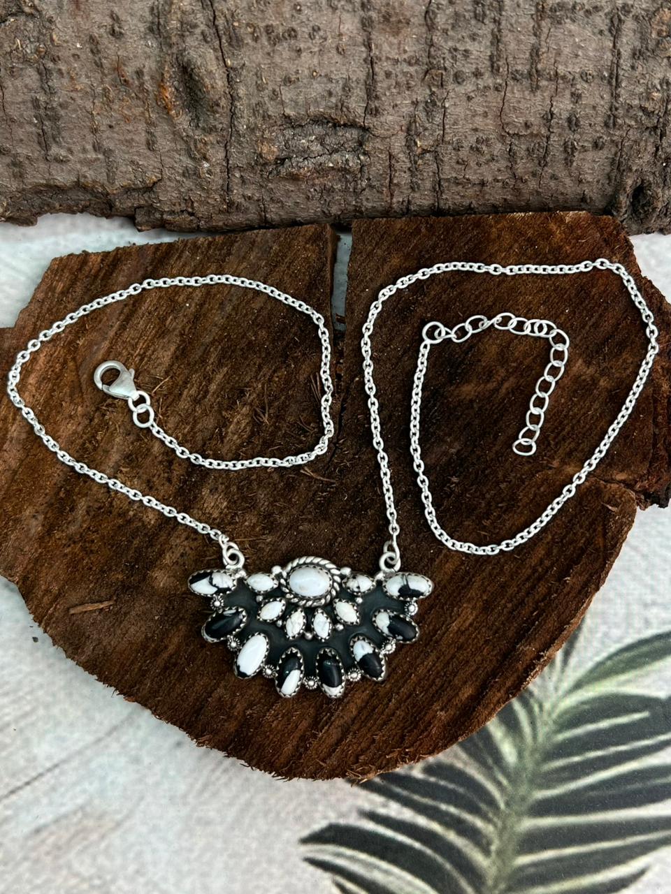 Handmade Sterling Silver White Buffalo Necklace "Signed Nizhoni"